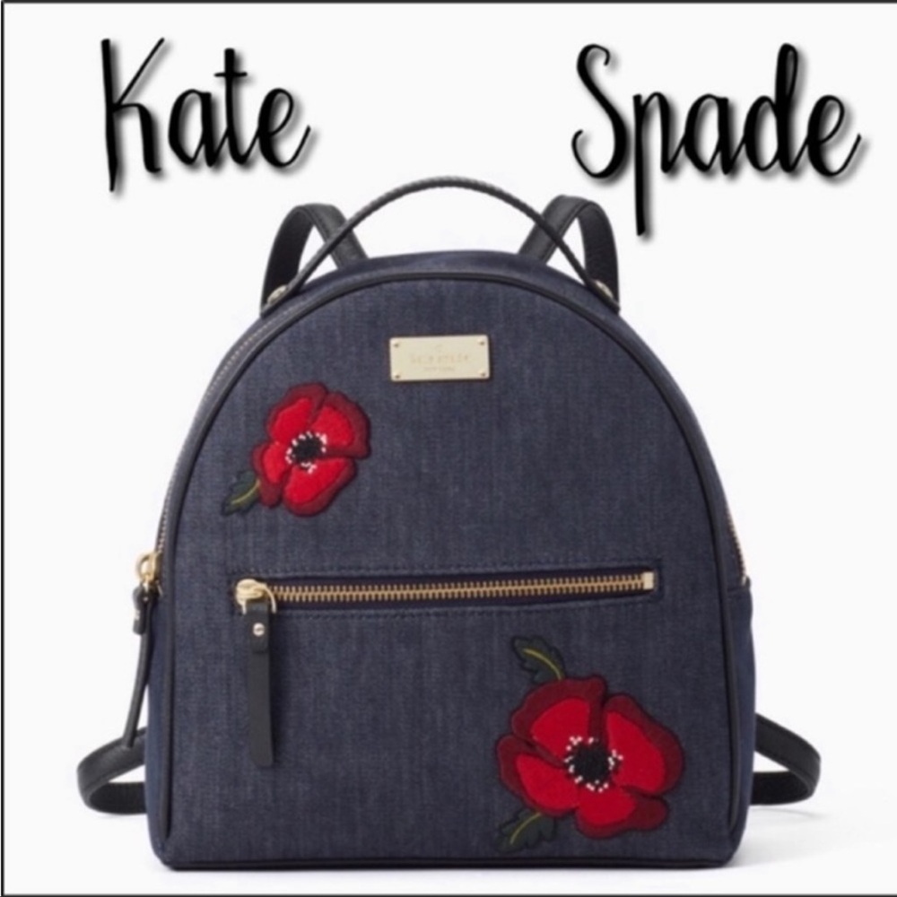 Kate Spade ♠️ poppies denim backpack nwot